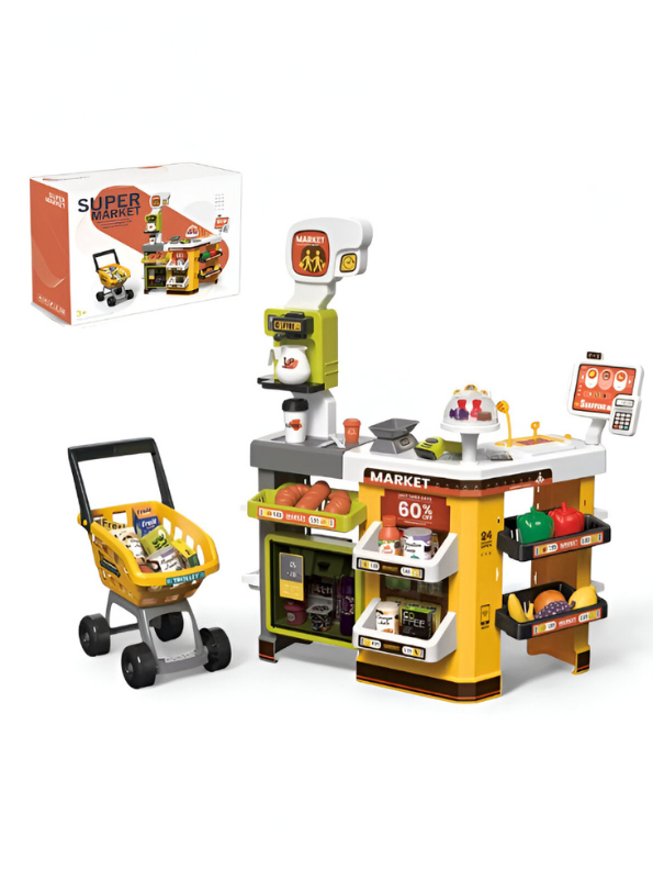 Kids Supermarket Play Set - Shopping Cart, Scanner & Cash Register | Pretend Play Grocery Store Toy for Boys & Girls NX15421.