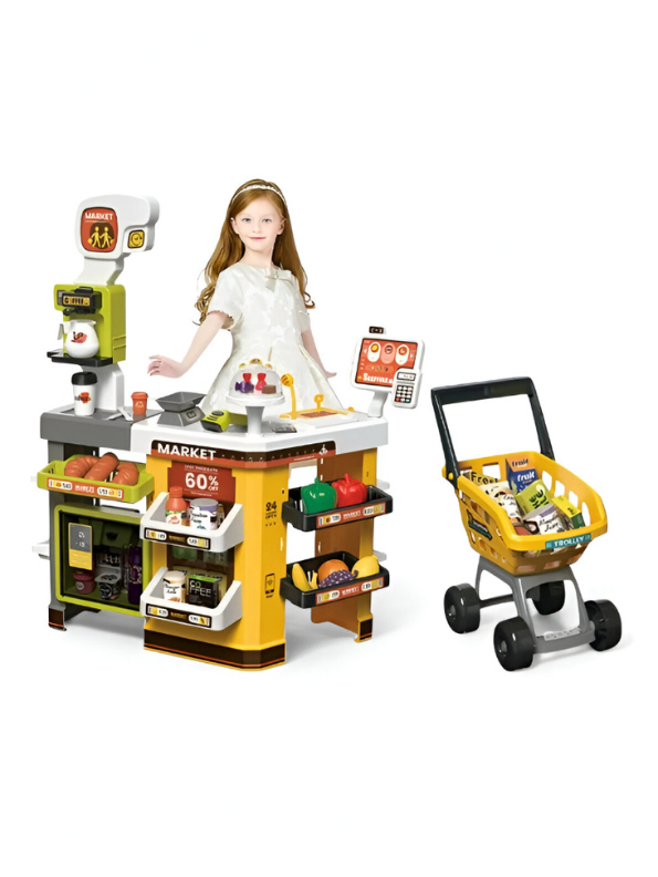 Kids Supermarket Play Set - Shopping Cart, Scanner & Cash Register | Pretend Play Grocery Store Toy for Boys & Girls NX15421.