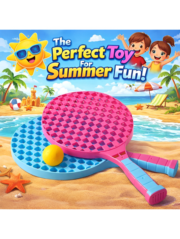 Kids Plastic Tennis & Beach Paddle Racket Set with 2 Balls – Lightweight Indoor & Outdoor Yard Lawn Game for Boys & Girls (Ages 3+) LMI16951