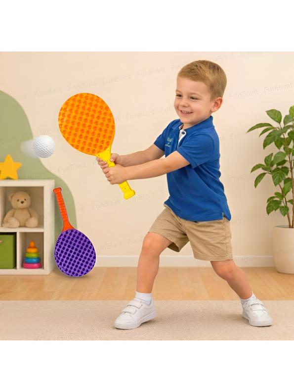 Kids Plastic Tennis & Beach Paddle Racket Set with 2 Balls – Lightweight Indoor & Outdoor Yard Lawn Game for Boys & Girls (Ages 3+) LMI16951