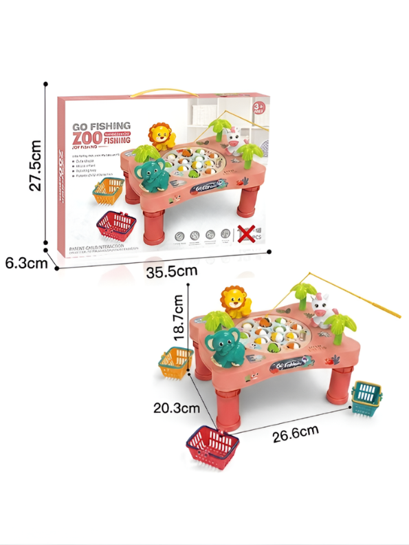 Kids' Zoo Fishing Table Toy – Pink 12-Piece Interactive Educational Game for Children – Improves Hand-Eye Coordination TV1765
