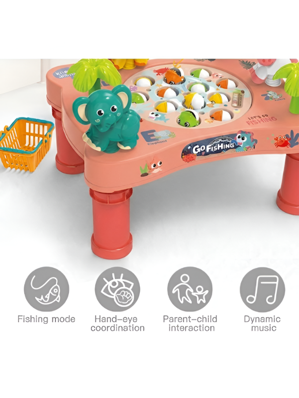 Kids' Zoo Fishing Table Toy – Pink 12-Piece Interactive Educational Game for Children – Improves Hand-Eye Coordination TV1765