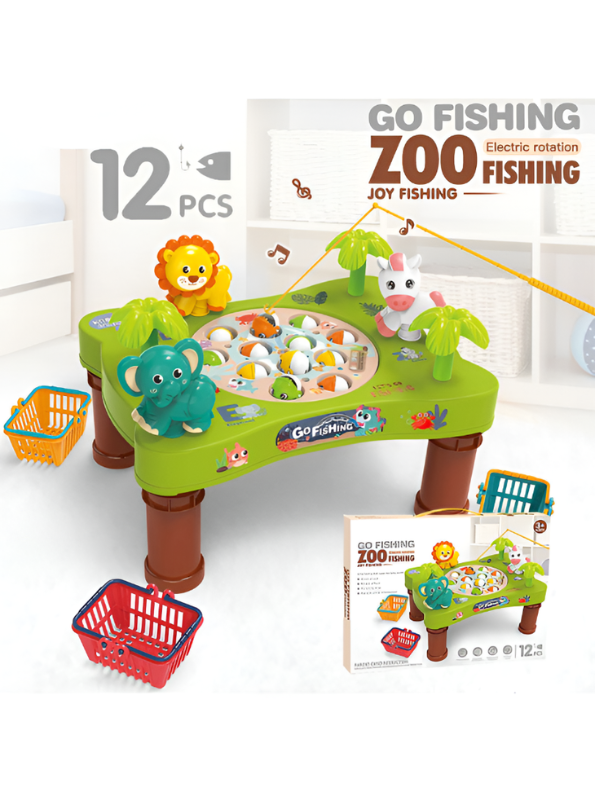 Kids' Zoo Fishing Table Toy – 12-Piece Interactive Educational Game for Children – Improves Hand-Eye Coordination TV1765