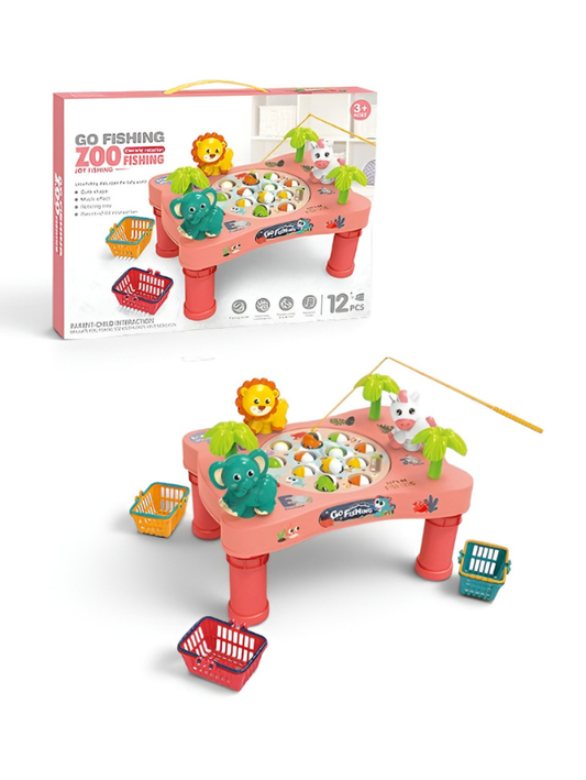 Kids' Zoo Fishing Table Toy – Pink 12-Piece Interactive Educational Game for Children – Improves Hand-Eye Coordination TV1765