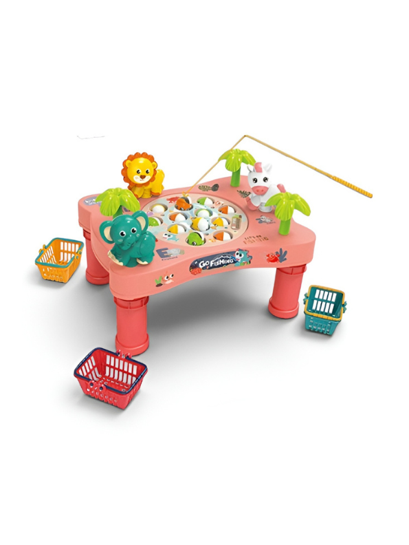 Kids' Zoo Fishing Table Toy – Pink 12-Piece Interactive Educational Game for Children – Improves Hand-Eye Coordination TV1765