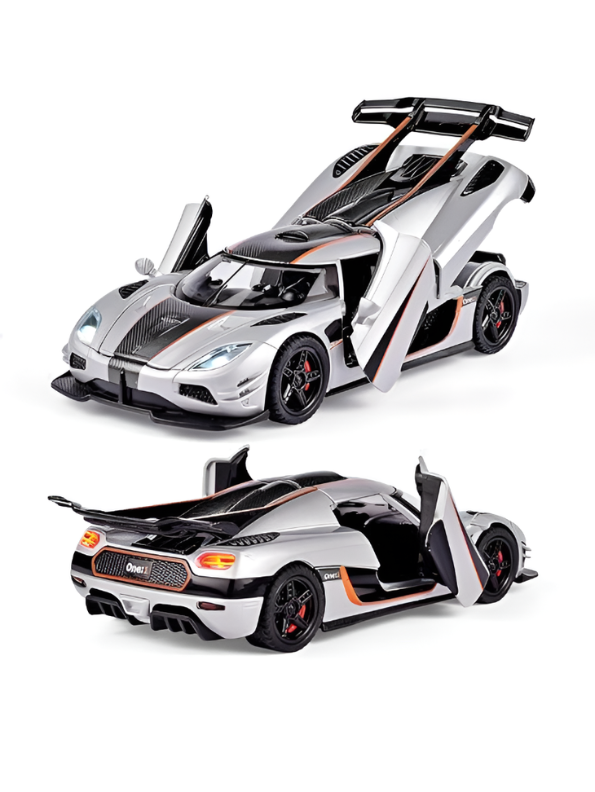 Koenigsegg One:1 Diecast Car Model 1:24 Scale Alloy Metal Supercar Silver LMI16444.