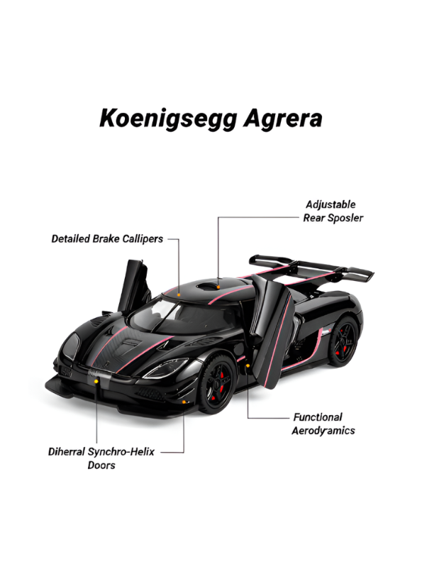 Koenigsegg One:1 Diecast Car Model 1:24 Scale Alloy Metal Supercar Black LMI16444.