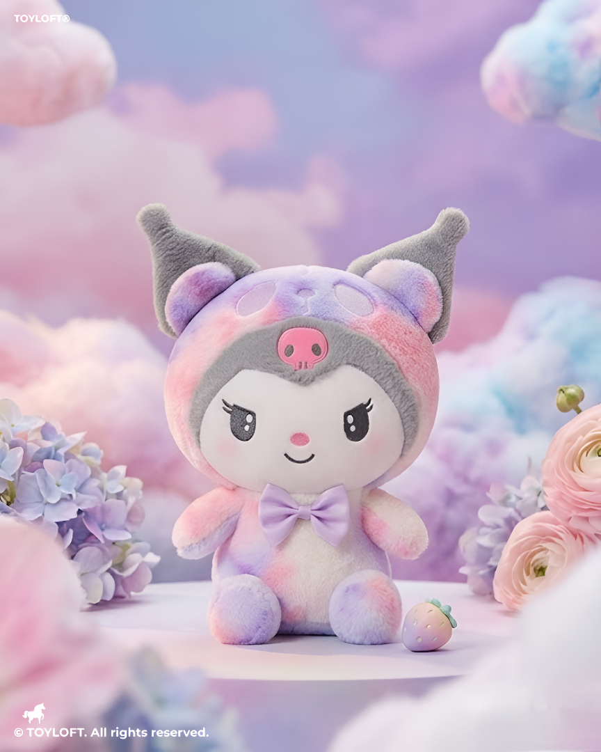 Kuromi Pastel Tie-Dye Plush Toy (8 Inch) – Cute Kawaii Stuffed Animal, Soft Cartoon Collectible Plushie for Kids ST13982