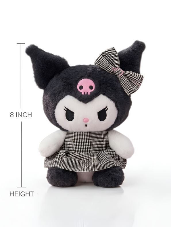 Kuromi Plush Doll – 8-Inch Cute Sanrio Stuffed Animal in Plaid Dress ST11436