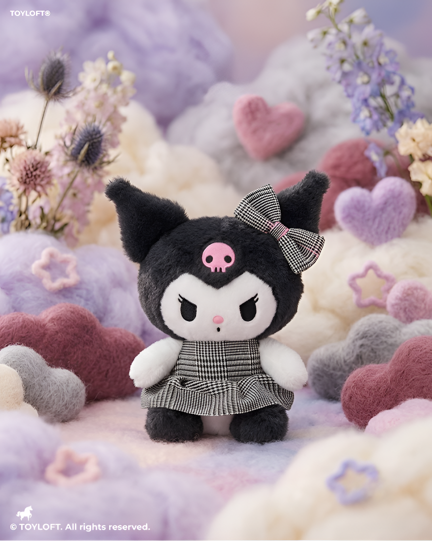 Kuromi Plush Doll – 8-Inch Cute Sanrio Stuffed Animal in Plaid Dress ST11436