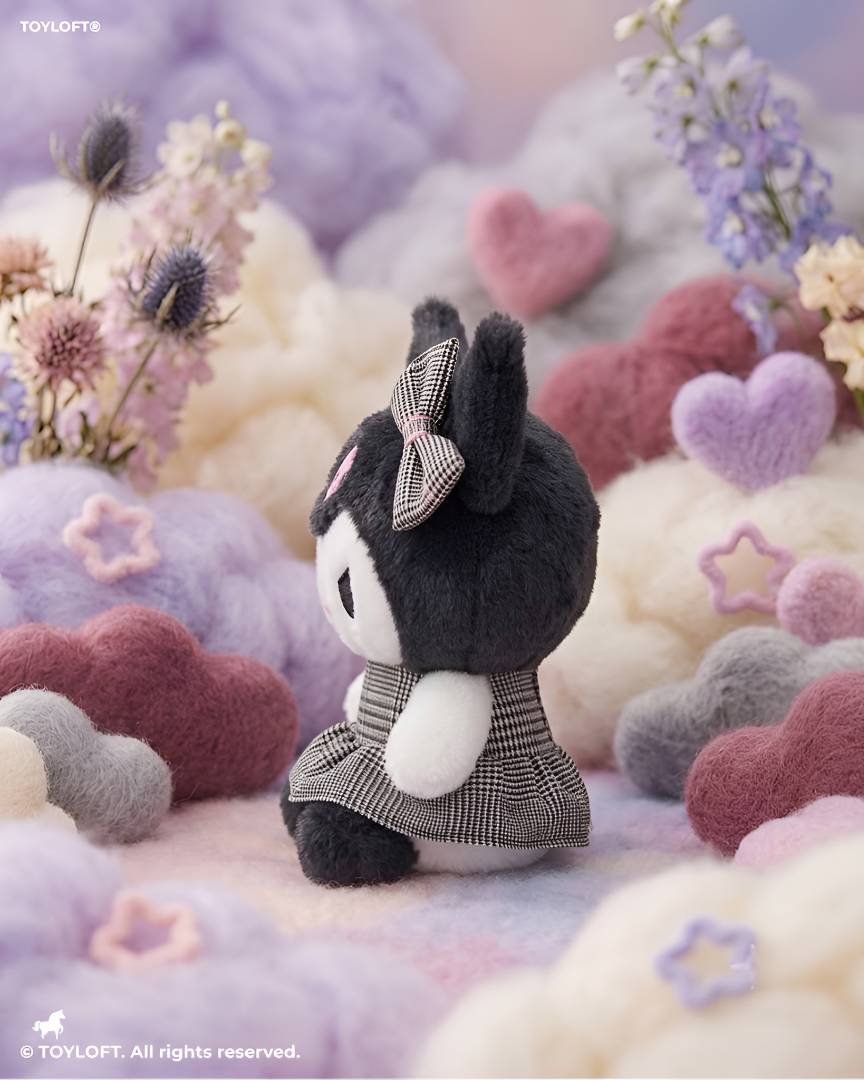 Kuromi Plush Doll – 8-Inch Cute Sanrio Stuffed Animal in Plaid Dress ST11436