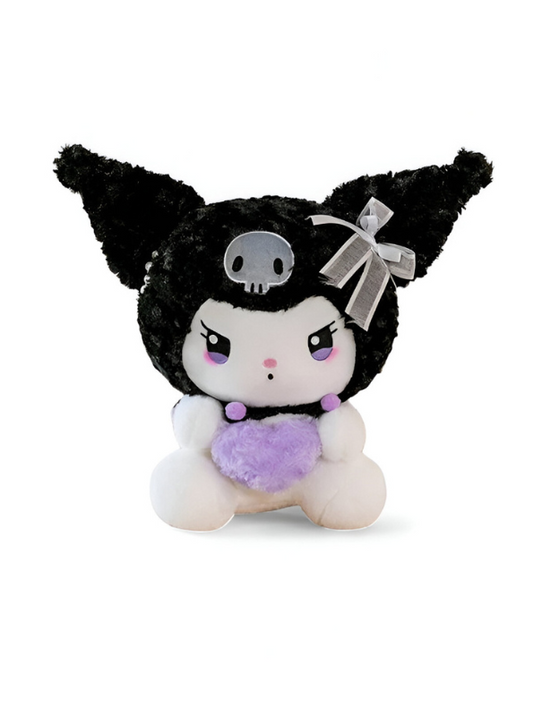 Black - Kuromi Soft Plush Toy 10 Inch – Cute Sanrio Stuffed Animal with Purple Heart LMI15435