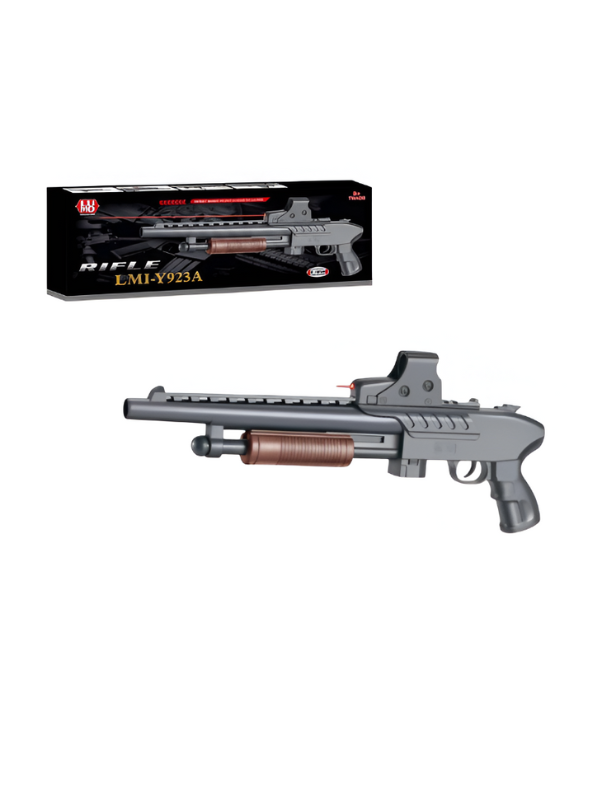 PUBG LMI-Y923A Tactical Toy Shotgun Rifle – Pump-Action Plastic Toy Gun with Red Dot Sight and Laser, Black & Wood Grain LMI15734.