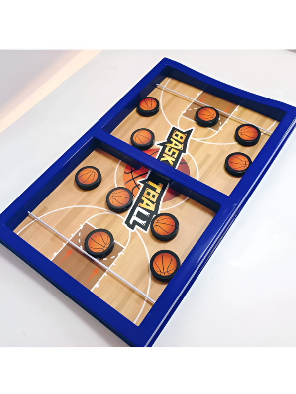 Fast String Puck Basketball Game – Tabletop Slingshot Board Game for Kids & Adults, Mini Basketball Finger Puck Battle Toy LMI11524.