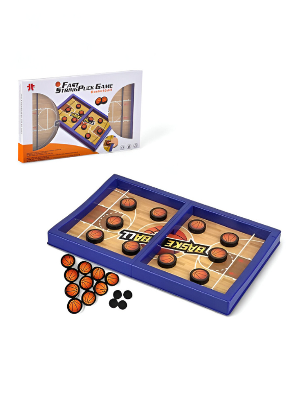 Fast String Puck Basketball Game – Tabletop Slingshot Board Game for Kids & Adults, Mini Basketball Finger Puck Battle Toy LMI11524.