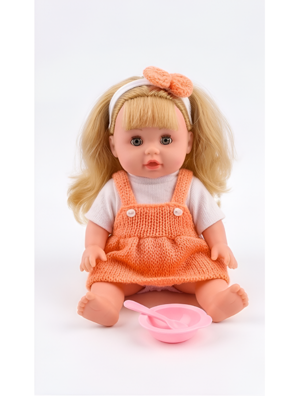 LOVELY Interactive Baby Doll Set – Blonde Doll with Overall Dress, Hair Bow, Toy Feeding Bottle & Pacifier TV3646