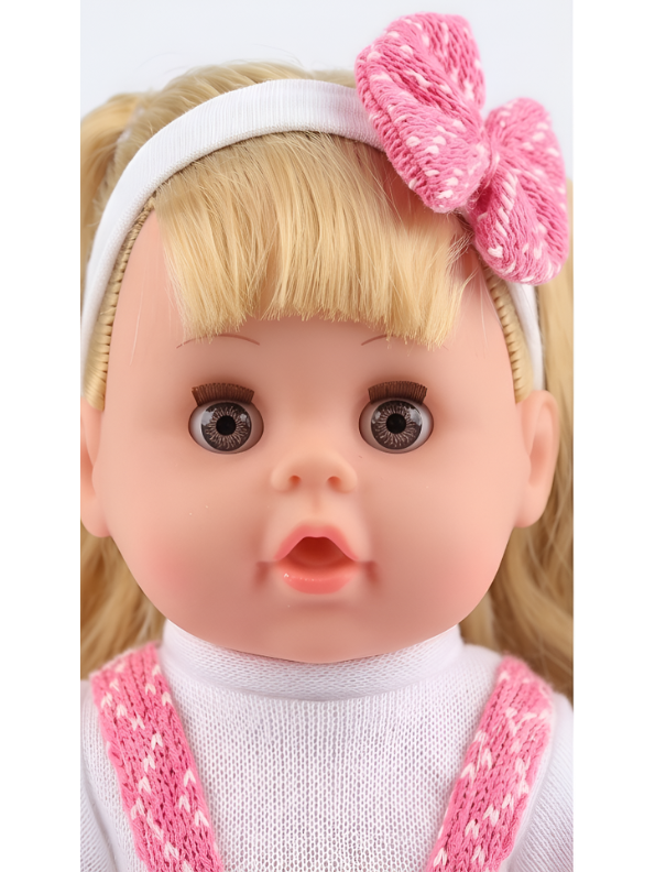 LOVELY Interactive Baby Doll Set – Blonde Doll with Pink Overall Dress, Hair Bow, Toy Feeding Bottle & Pacifier TV3646