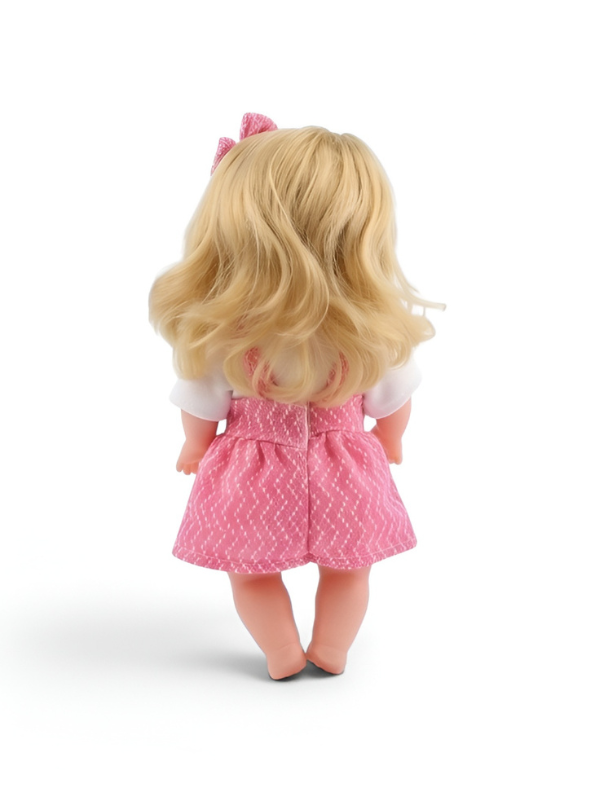 LOVELY Interactive Baby Doll Set – Blonde Doll with Pink Overall Dress, Hair Bow, Toy Feeding Bottle & Pacifier TV3646