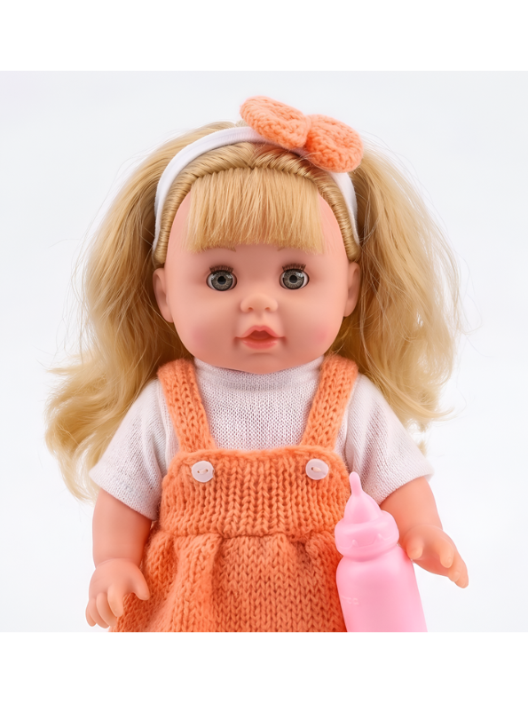 LOVELY Interactive Baby Doll Set – Blonde Doll with Overall Dress, Hair Bow, Toy Feeding Bottle & Pacifier TV3646