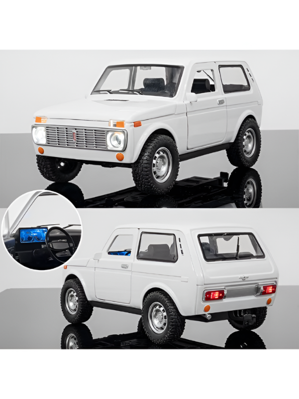 Lada Niva Alloy Diecast Model Car – White 1:18 Scale Collectible Off-Road Vehicle with Sound, Lights, and Openable Doors TV6223