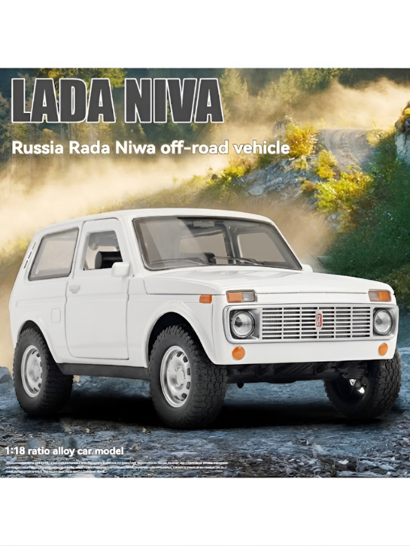Lada Niva Alloy Diecast Model Car – White 1:18 Scale Collectible Off-Road Vehicle with Sound, Lights, and Openable Doors TV6223