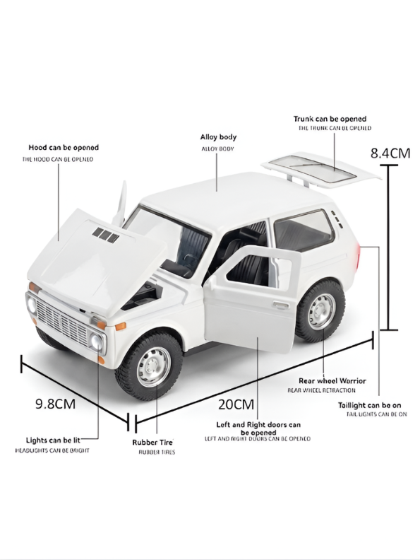Lada Niva Alloy Diecast Model Car – White 1:18 Scale Collectible Off-Road Vehicle with Sound, Lights, and Openable Doors TV6223