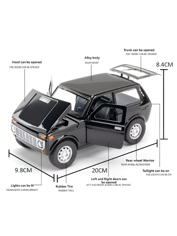 Lada Niva Alloy Diecast Model Car – 1:18 Scale Collectible Off-Road Vehicle with Sound, Lights, and Openable Doors TV6223