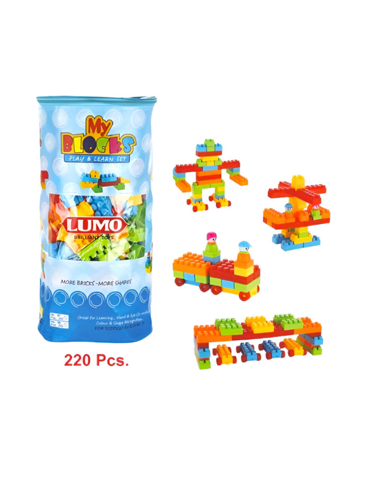 Large 220 Pcs Building Block Kit for Toddlers – Educational Multicolored Bricks with Wheels LMI8257.