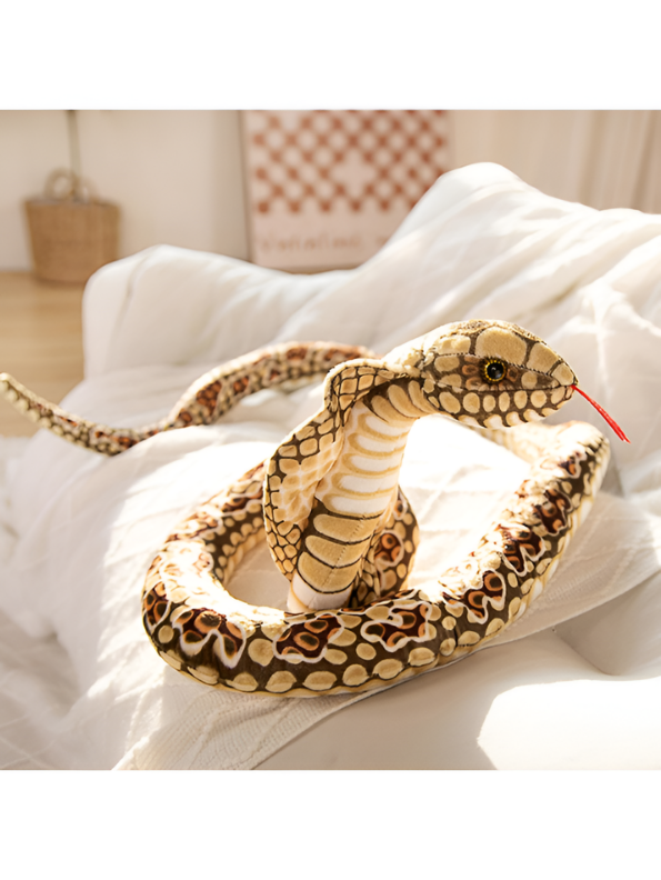 Large King Cobra Plush Toy 125 cm – Realistic Coiled Snake Stuffed Animal Light Brown ST14994.
