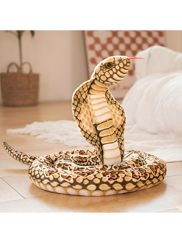 Large King Cobra Plush Toy 125 cm – Realistic Coiled Snake Stuffed Animal Light Brown ST14994.