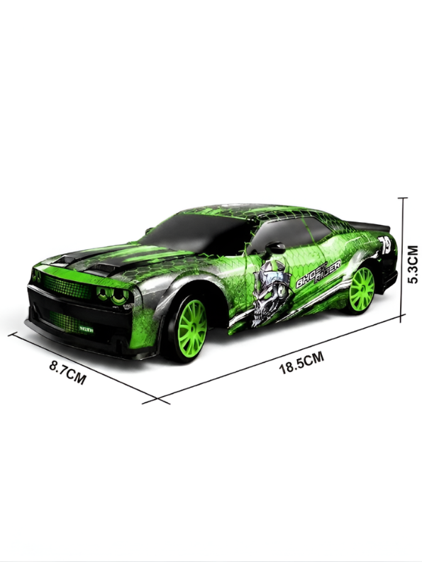 Laser Rush 1:24 Scale RC Drift Racing Car – Green Luminous Glow Shell, 2.4GHz Controller & Obstacle Set LMI16857