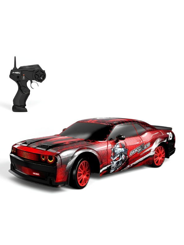 Laser Rush 1:24 Scale RC Drift Racing Car – Red Luminous Glow Shell, 2.4GHz Controller & Obstacle Set LMI16857