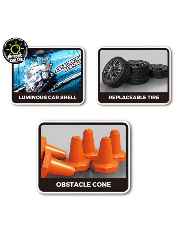 Laser Rush 1:24 Scale RC Drift Racing Car – Luminous Glow Shell, 2.4GHz Controller & Obstacle Set LMI16857