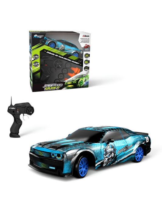 Laser Rush 1:24 Scale RC Drift Racing Car – Luminous Glow Shell, 2.4GHz Controller & Obstacle Set LMI16857