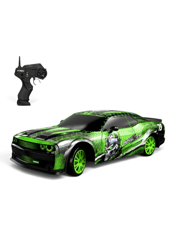 Laser Rush 1:24 Scale RC Drift Racing Car – Green Luminous Glow Shell, 2.4GHz Controller & Obstacle Set LMI16857