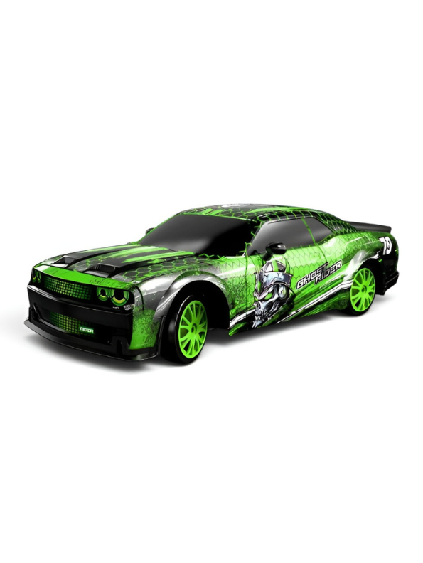 Laser Rush 1:24 Scale RC Drift Racing Car – Green Luminous Glow Shell, 2.4GHz Controller & Obstacle Set LMI16857