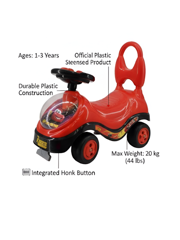 Lightning McQueen Ride-On Push Car – Kids Toy with Steering Wheel, Honk Sound & Anti-Tip Design, Red LMI14101.
