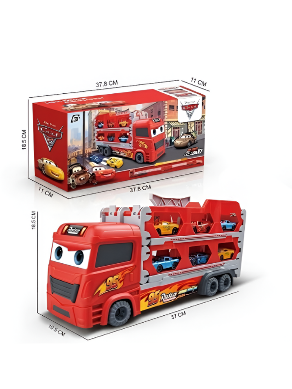 Lightning McQueen Toy Car Transporter Truck Set with Mini Cars & Foldable Track MD602