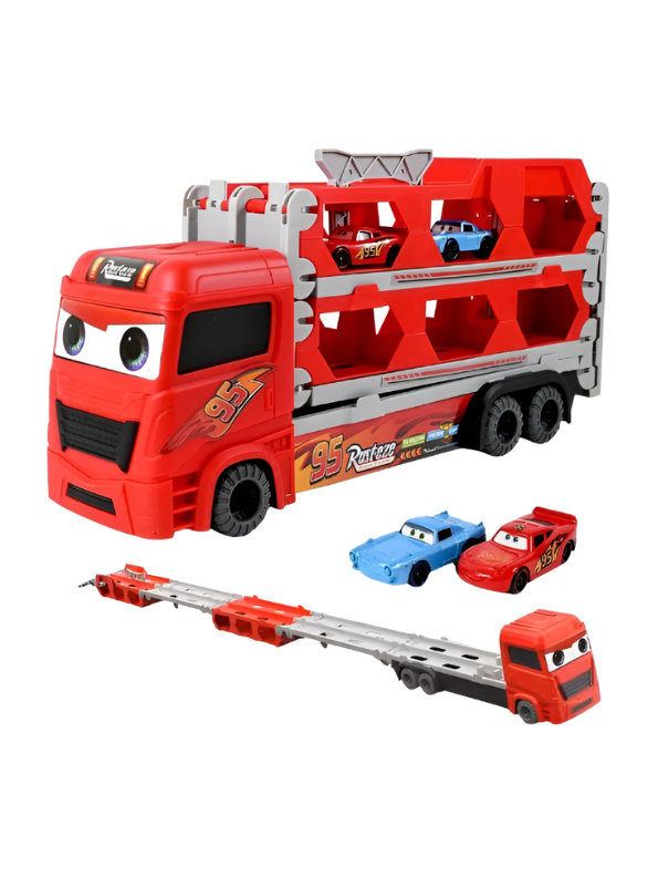 Lightning McQueen Toy Car Transporter Truck Set with Mini Cars & Foldable Track MD602