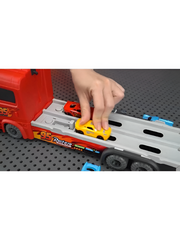 Lightning McQueen Toy Car Transporter Truck Set with Mini Cars & Foldable Track MD602