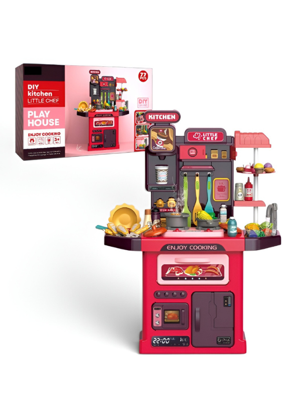 Little Chef 77-Piece DIY Play House Kitchen Set for Kids – Interactive Pretend Play Cooking Set MD729