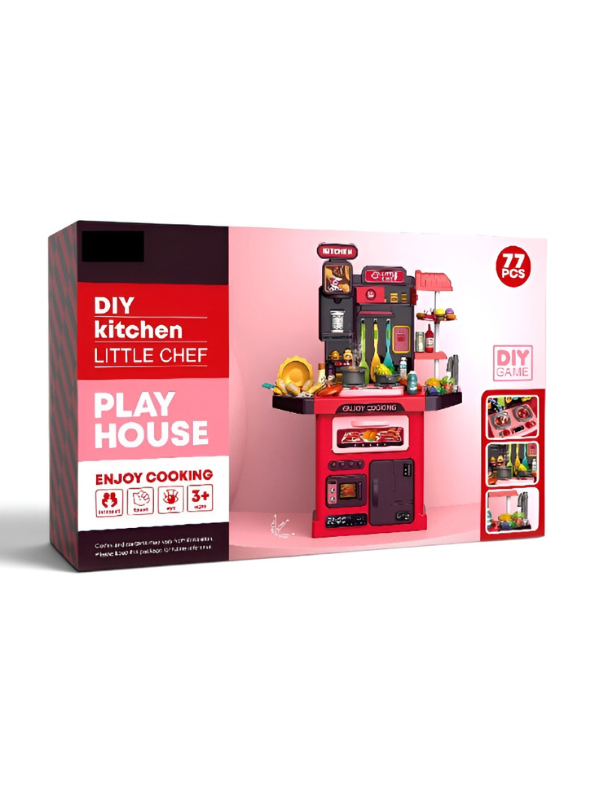 Little Chef 77-Piece DIY Play House Kitchen Set for Kids – Interactive Pretend Play Cooking Set MD729