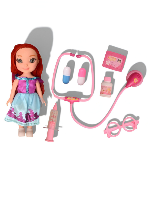 Little Doctor Doll Playset for Girls – Pretend Medical Kit and Accessories Including Stethoscope, Syringe & Glasses | Educational Role Play Toy for Kids LMI11755.