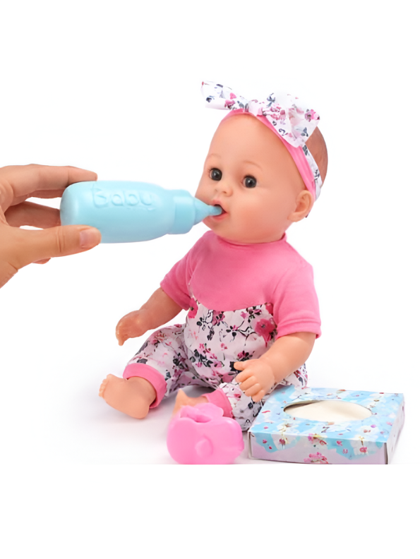 Little Loves Baby Doll Set – Floral Romper with Feeding Bottle & Accessories MD404