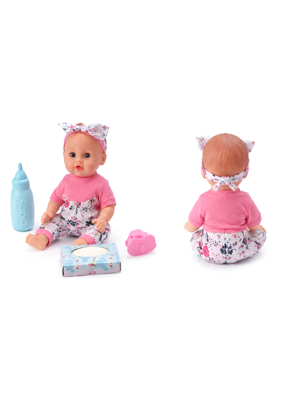 Little Loves Baby Doll Set – Floral Romper with Feeding Bottle & Accessories MD404