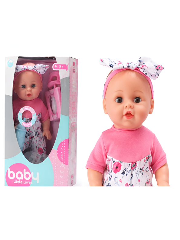 Little Loves Baby Doll Set – Floral Romper with Feeding Bottle & Accessories MD404