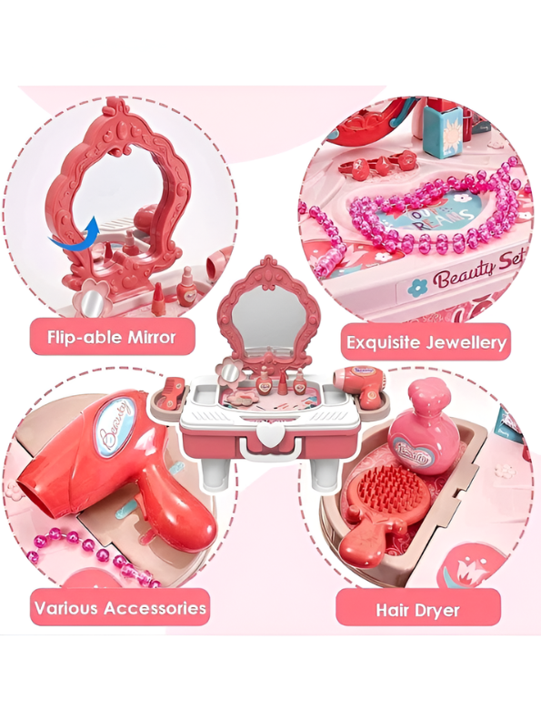 Little Princess Portable 2-in-1 Vanity Dressing Table & Pretend Makeup Beauty Salon Suitcase Set MD748