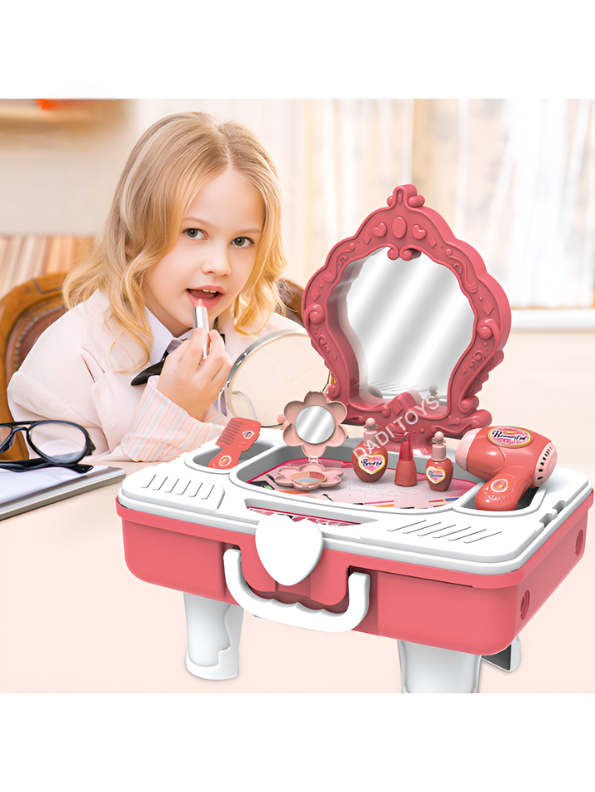 Little Princess Portable 2-in-1 Vanity Dressing Table & Pretend Makeup Beauty Salon Suitcase Set MD748