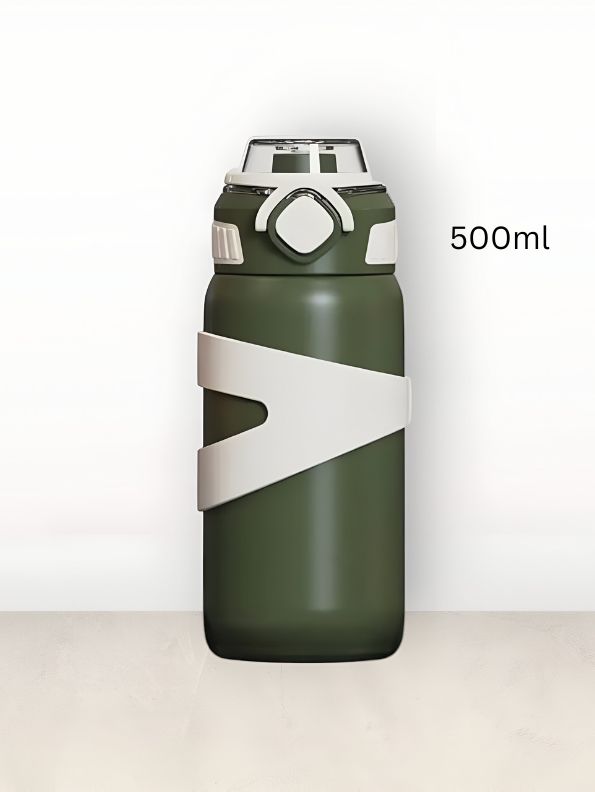 Green - LittleSip – 500ml Stainless Steel Push Bottle for Youngsters – Leak-Proof & BPA-Free, Perfect for School & Play NOV5234.