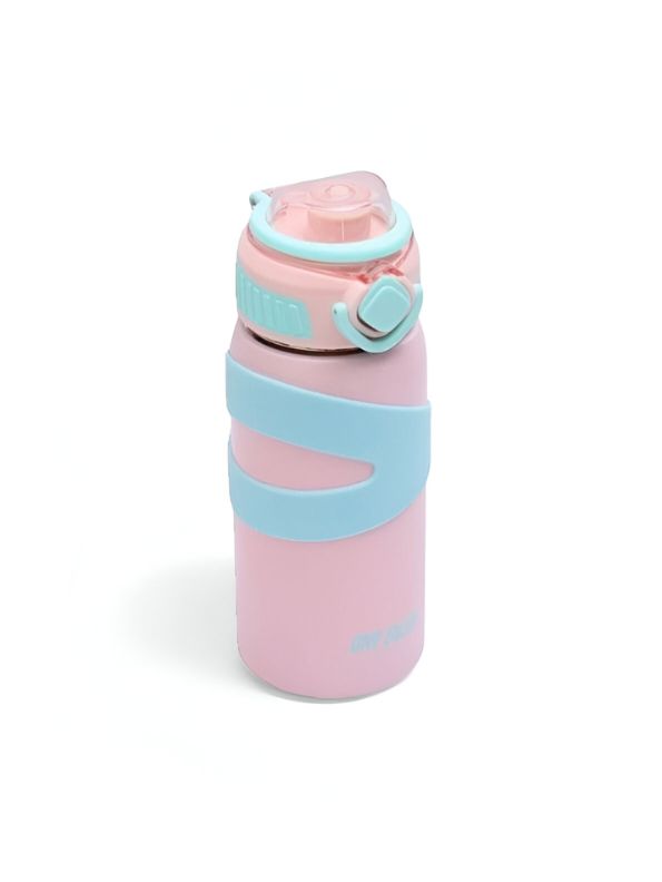 Pink - LittleSip – 500ml Stainless Steel Push Bottle for Youngsters – Leak-Proof & BPA-Free, Perfect for School & Play NOV5234.